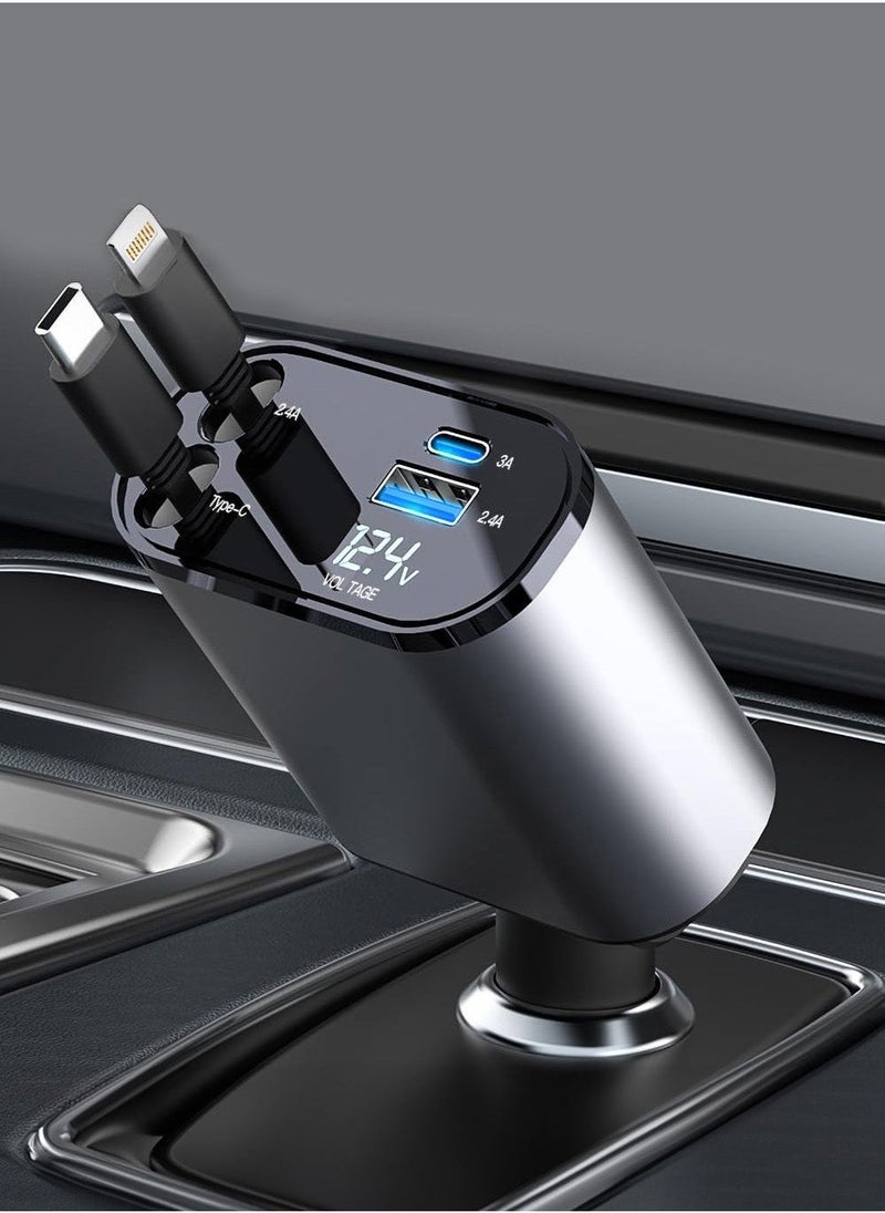 12/24V 120W Fast Car Charger with Retractable Charging Cable Fast Car Power Adapter PD20W for iPhone Type C 40W Car Bluetooth USB Charger Plug with iPhone,Samsung,Galaxy,Huawei,Xiaomi - Image 1